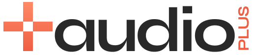 Audio plus logo on a black background.