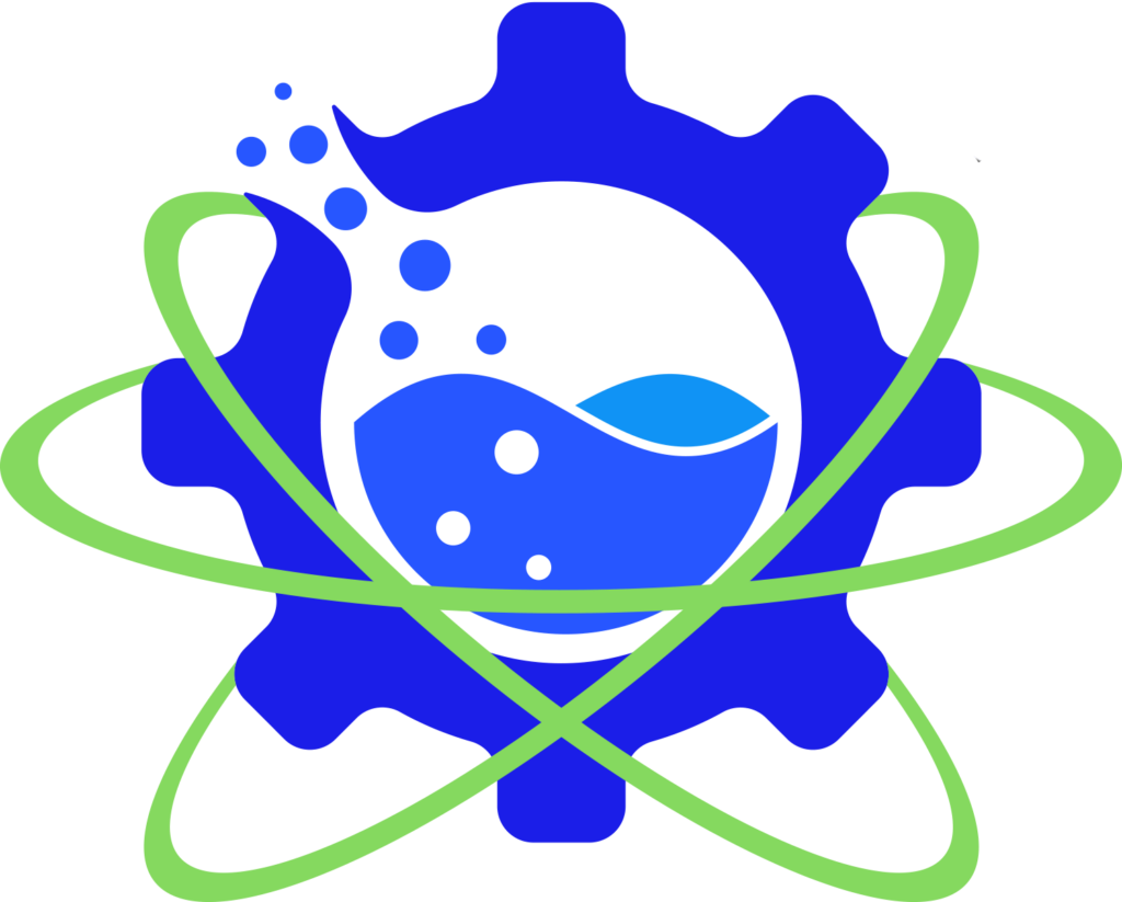A blue and green logo with a gear in the middle for the homepage.