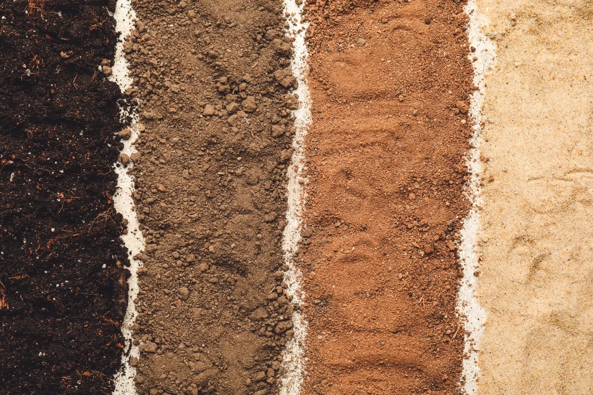 Why Proper Site Assessment Is Crucial for Successful Septic Installation 3 Four vertical rows illustrate various soil types, from dark, rich soil to light, sandy soil, providing a comprehensive visual for site assessment.