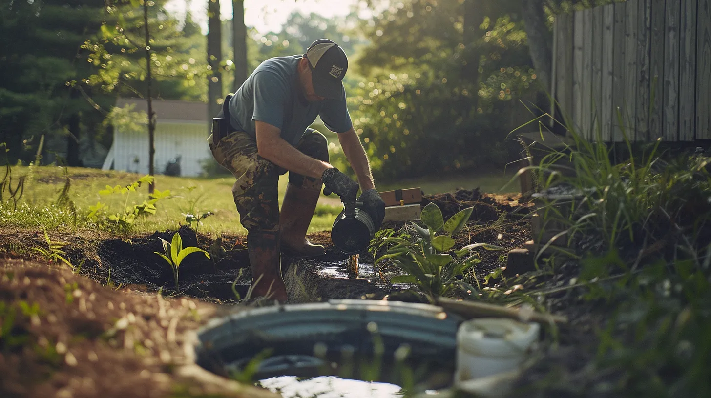Georgia homeowner performing DIY septic system maintenance in their backyard