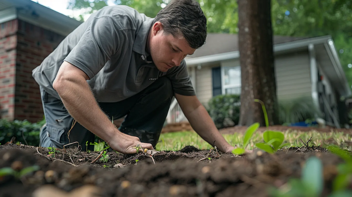 DIY Septic System Maintenance Georgia: Essential Tips for Homeowners 2 Georgia homeowner inspecting the ground above their septic tank for signs of leakage