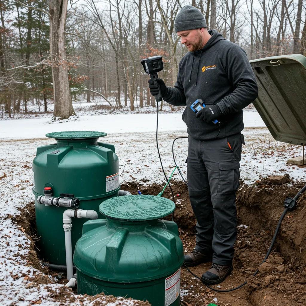 Winter Septic Maintenance Kennesaw, GA: A Step-by-Step Guide 1 A technician inspecting a septic system during winter conditions