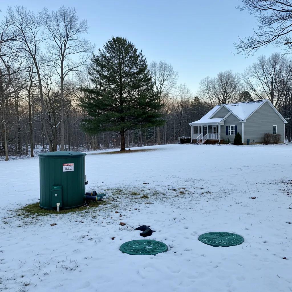 Winter landscape in Kennesaw, GA with a focus on a well-maintained septic system
